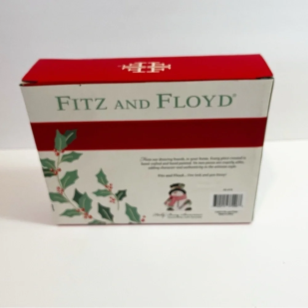 Fitz & Floyd Holly Berry Snowman Snack Plate with Box 7